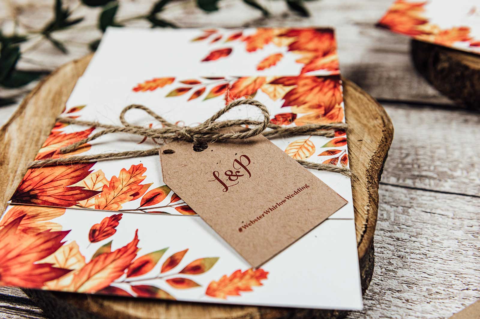 autumn wedding rustic leaf wedding invitations