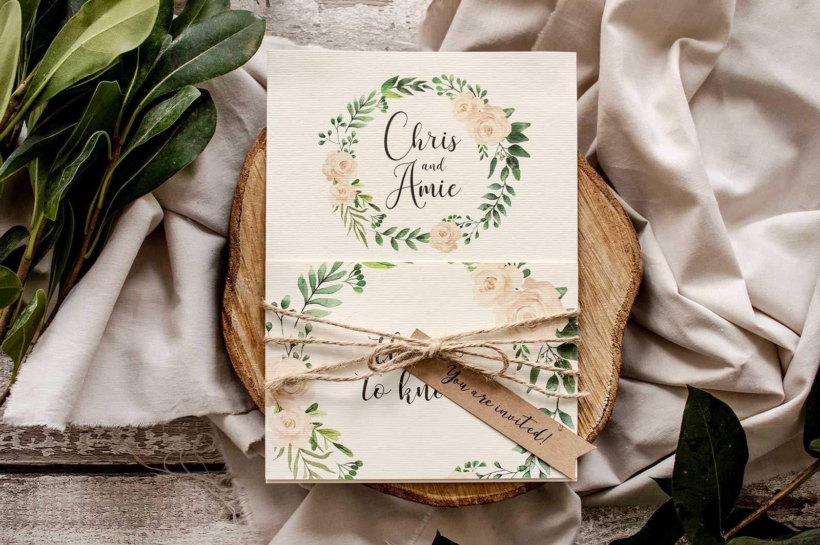 rustic wreath wedding invitations