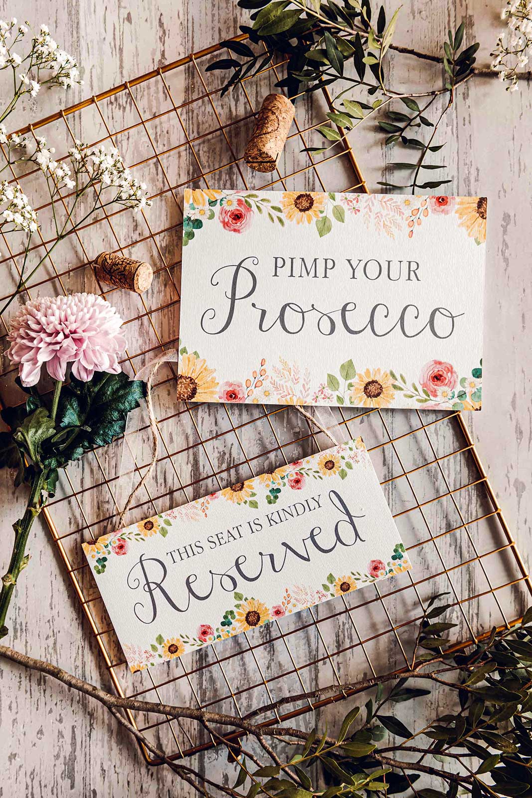 floral rustic wedding day signage