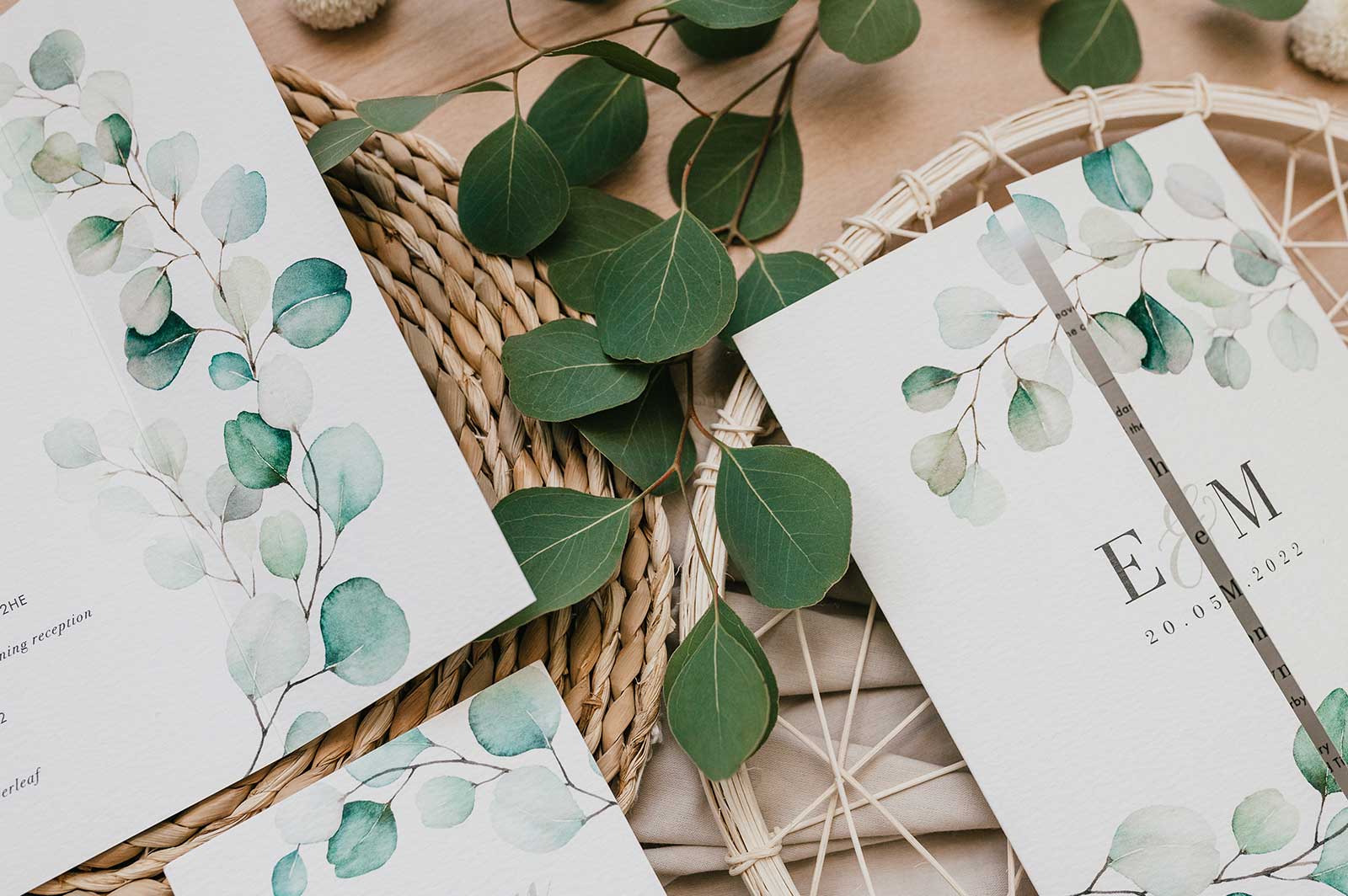eucalyptus folded wedding invitation