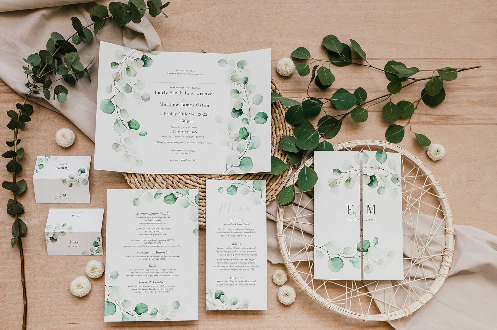 eucalyptus wedding invitation design